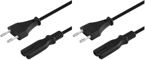 PremiumCord Câble 220V 5m, Câble d'alimentation avec fiche Euro sur fiche Double Euro C7 2 Broches, IEC 320, Tout Droit - Noir (Lot de 2)