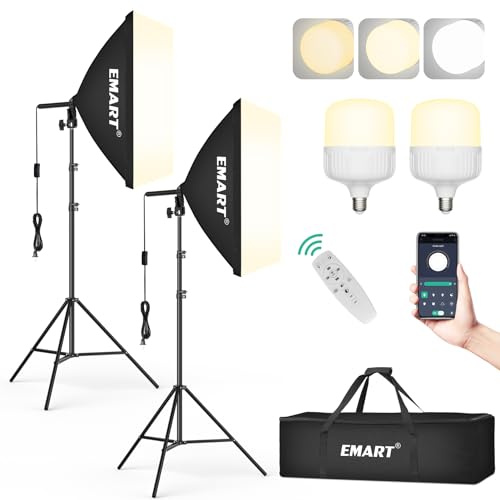 EMART Softbox Iluminación Kit Fotografía, Foco Fotografía 50 x 70 cm, Softbox per Studio Fotografico Equipo Bombilla LED de 50W (3000K-6000K), para Estudio Fotográfico,Grabación de Vídeo (2 Pack)