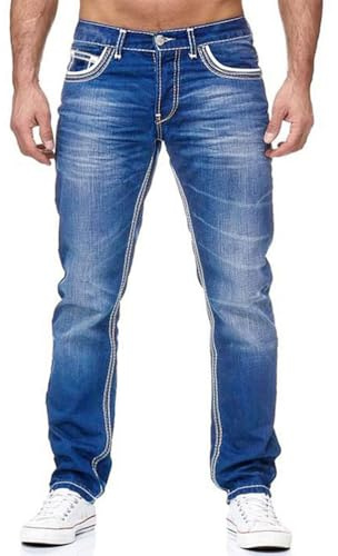 seiveini Jean Homme Regular Jeans Stretch Coupe Droite Pantalon Denim Slim Fit Classique pour Travail Outdoor Décontracté