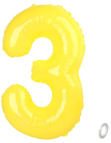 Balorise 40 Pollici Foil Palloncino Giallo Numero 3, Gonfiabili Elio, Grande Numeri 0-9, 10-100 (101cm), Decorazione di Alluminio Palloncini per Festa di Compleanno Anniversario