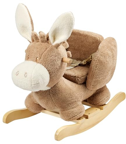 Nattou Animal à Bascule, Biche, Ceinture de Sécurité Incluse, Balancement Amusant, 100% Polyester, FanFan, Beige