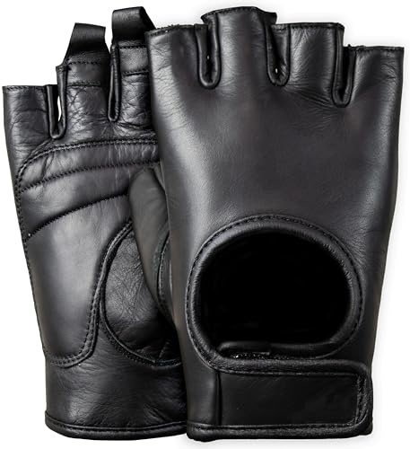 MDM Läder Motorhandskar Herr Sommar – Halvfinger Biker Gloves med Komfort, Flexibilitet och Halkskydd – Svart (Svart, XX-stor)