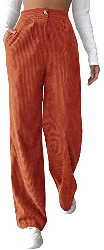 Generico Pantaloni Velluto A Coste Donna Vita Alta Pantaloni Donna Velluto Larghi Dritti Pantalone in Corduroy Palazzo Autunnali Invernali