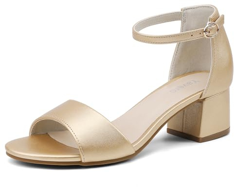 Yavero Sandalias Mujer Verano Elegantes con Tacón Ancho Dorado mate 37