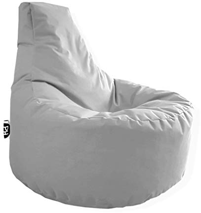 PATCH HOME Puf Beanbag para gamer en 2 tamaños diferentes y 25 XXL – 80 cm de diámetro, 30 cm de altura del asiento, 90 cm de altura, color gris
