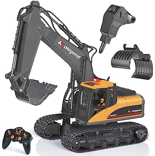 kolegend 3 in 1 Remote Control Excavator Toy 1/14 Scale RC Excavator, 15 Channel Upgrade Full Functional Construction Vehicles with Tools Metal Breaker and Electric Gripper(Yellow/Black)
