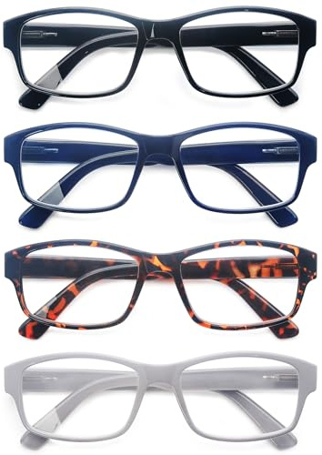 HEEYYOK un Paquet de 4 Lunettes de Lecture 1.25 pour Homme,Lunettes Loupe Leger Durable Branches a Ressort Confortable de Couleurs Melangees