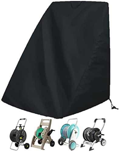Patio Garden Hose Reel Cover UCARE Outdoor Waterproof Dustproof Heavy Duty 420D Free Standing Water Hose Reel Protective Cover Sun Protection Furniture Rolling Hose Cart Lawn Accessories (Black)