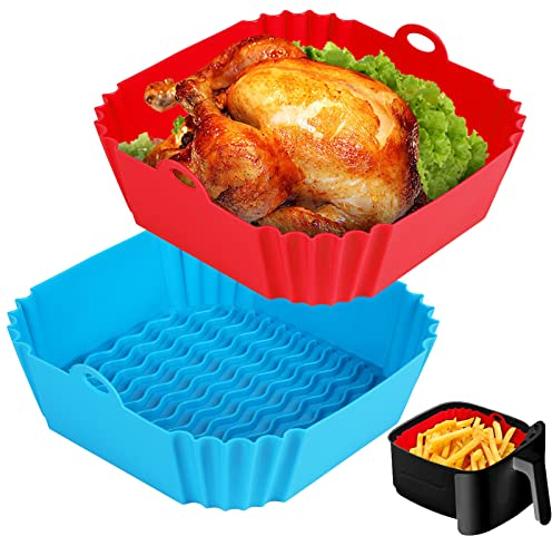 Boribim 2 fodere in silicone per friggitrice ad aria, 20,3 cm, riutilizzabili, colore: rosso e blu