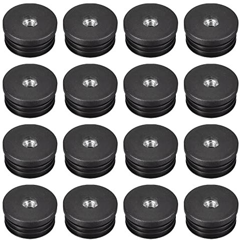 sourcing map 24Pcs Inserts for Round Tubes with M8 Thread, for 38mm/1.5 OD Round Tube, Round Black Plastic Plug Caster Insert Chair End Caps Furniture Leg Plug