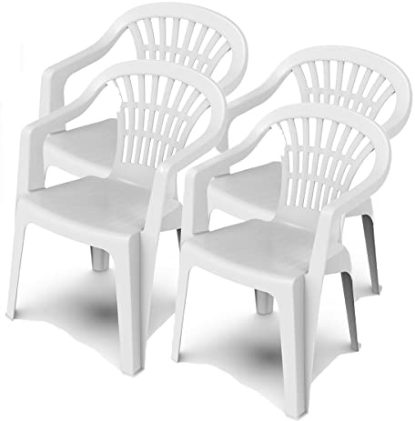 JUANIO Juego de 4 Sillas de Jardín Apilables de Resina Color Blanco - Longitud 57 x Profundidad 57 x Altura 80 cm