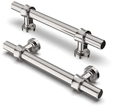FURNIWARE Pack of 5 Cabinet Handles, Hardware Drawer Pulls Kitchen Cabinet Door Handles Pull for Kitchen Dresser Drawer Bathroom, Brushed Nickel,96mm(3.8 Inch) Hole Center