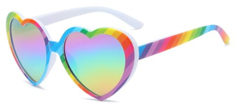 Gleyemor Kids Polarized Heart Shaped Sunglasses for Little Girls Age 3-8 (Rainbow Mirror)
