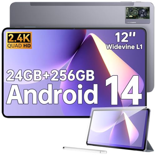 OUKITEL OT5S Tableta 12 Pulgadas 2.4K IPS Tablets Android 14 Tablet con Lapiz 24GB+256GB/TF 2TB Gaming Tablet con Funda 8250mAh 16MP 4-Altavoces Widevine L1 Dual SIM 4G | Face ID | GPS | OTG | 5G WiFi
