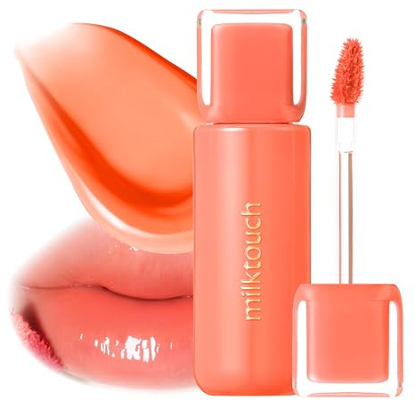 milktouch Jelly Fit Glow - Tinte de labios hidratante con humedad de larga duración, tinte de color, fórmula ligera, brillo radiante, perfecto para uso diario, labios coreanos (01 New Peach Bear)