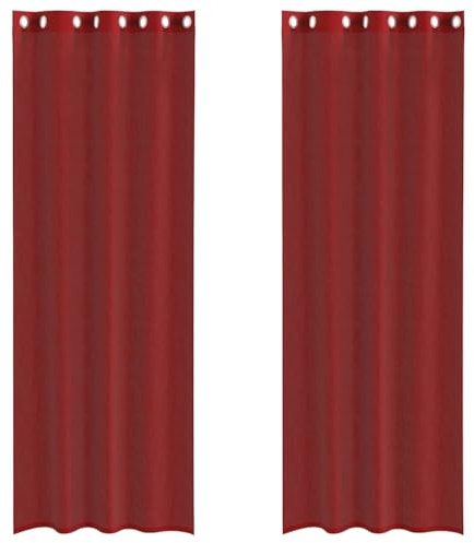 vidaXL Cortinas de Gasa con Ojales 2 uds Rojo Vino, Visillo, Cortina Transparente, Voile para Ventanas, Tratamiento de Ventanas
