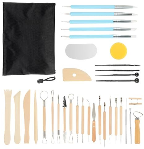 Bafumiu Set de Herramientas para Modelar de 34 Piezas, Kit de Cerámica para Arcilla, Herramientas para Arcilla con Bolsa de Almacenaje, Kit de Cerámica Ideal para Artistas y Principiantes