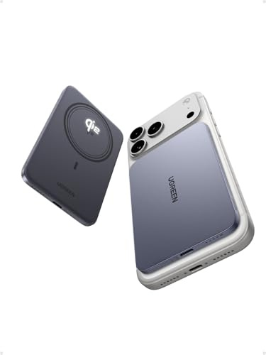 UGREEN MagFlow Air Ultra Slim Magnetisk Powerbank 5000mAh Qi2 15W, (Grå) | Ultratunn 0,86cm (127 g), Qi2 Certifierad, PD 20W, Högkvalitativa ATL-Celler, för iPhone 17-12, för Resor och Pendling