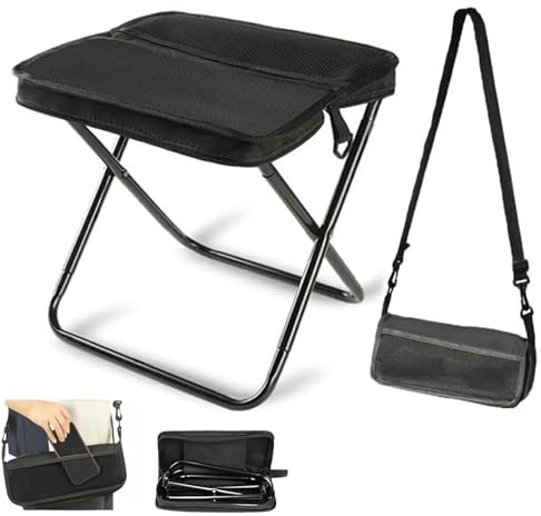 Foldable Backpack Stool for Camping, Small Lightweight Folding Chair for Adults, Mini Collapsible Stool for Hiking Fishing Traveling Camping Picnics, Outdoor Camping Stools, Hold Up to 120kg (Black)