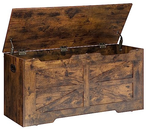 Hzuaneri Cassapanca 100 cm, Cassa Porta Oggetti, Cassapanca Contenitore da Interno, 2 Cerniere, per Ingresso, Camera da Letto, Soggiorno, Marrone Rustico SB03401X