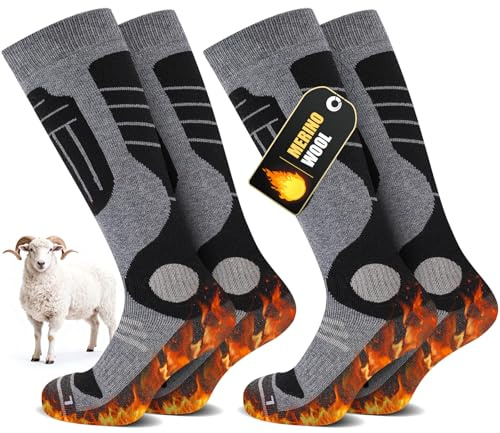 SukModen 2 Par Skisockar i Merinovilla För Damer Och Herrar, Värmande ull Termosockar Tjocka Vintersockar För Kallt Väder, Snö, Skidåkning, Snowboard, Jakt, Vandring