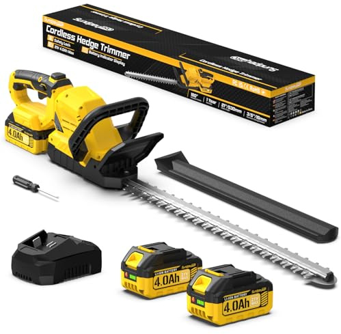 SundpeyPRO 53cm Tagliasiepi a Batteria 21V - Tagliasiepi Elettrico con 2 Batterie da 4.0Ah, Taglio Diametro 16mm, Maniglia Ruotabile di 180°, Taglia Siepe Giardino per Siepi, Arbusti, Potatura