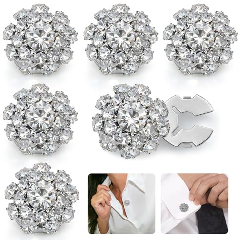 CONBOLA 6 Pcs Button Covers for Women Blouses - Rhinestone Button Covers for Women, 17.5mm Flower Crystal Clips, DIY Jewelry for Crafting Clothing (White)