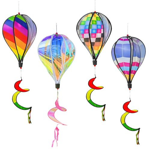 4 pezzi girandole da 110 cm palloncini ad aria calda arcobaleno – Girandole resistenti alle intemperie e ai raggi UV, turbine a vento per giardino, balcone, terrazza, decorazione esterna