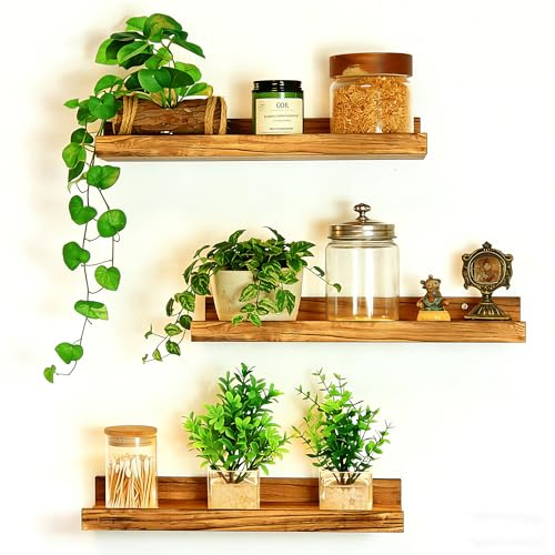 HanYun 3 Pcs Wooden Floating Shelves 40 CM Wood Floating Shelves book Shelf Easy to Install Modern Wall Shelf for Home, Bedroom, Bathroom, Office Wall Decor