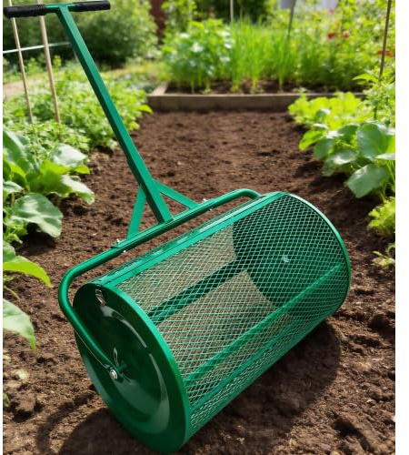 24 Inch Compost and Peat Moss Spreader Roller, Top Dressing Lawn and Garden Spreader for Top Soil, Sand, Manure, Mulch, The Original