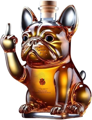 Whiskykaraff med fransk bulldog, dekorativ flaskhållare för sprit, glaskaraff med 300 ml kapacitet, mångsidig dryckesbehållare, för män, far, hemmabar