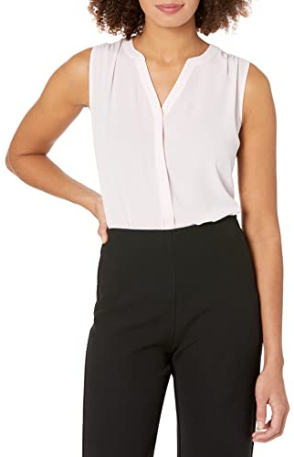 NYDJ Women's Sleeveless Pintuck Blouse, Light Primrose, Medium