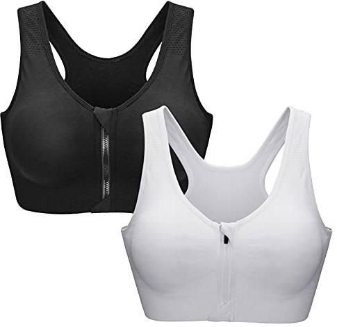 ZOEREA Sport BH Dam Medium Påverkan Yoga Bh med Dragkedja för Kvinnor Träning Väst Toppar Set Avtagbar Vadderad