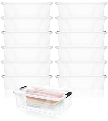 BigDean 12er Set Aufbewahrungsbox mit Deckel transparent - 21L + Clipverschluss - Stapelbox Ordnungsbox Clipbox Lagerbox Box mit Deckel Storage Boxes - Klarsichtbox mit Deckel - stapelbar