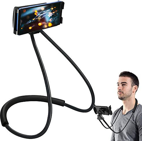 DOUSELLA Supporto Cellulare Universale Portacellulare Pigro Multifunzione da Appendere al Collo da Rotazione a 360° , Flessibile - Nero
