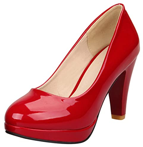 Escarpins Femme à Talon Conique, Pompe à Talon Élevé Bout Rond à Enfiler Chaussures Habillées avec Plateforme Mode Ohfnqb Rouge Taille 48 EU
