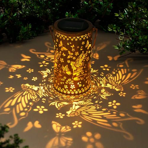 Garden Ornaments Fairy Solar Lanterns Outdoor Hanging Lantern Lights, Fairy Lanterns Decorative Light for Garden Patio Yard Lawn Backyard Front PorchBirthday Gifts for Mum Women Grandma