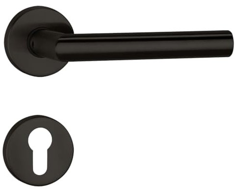 FELGNER Jeu de poignées Como II pour cylindre profilé | panneau de porte moderne de haute qualité poignées de porte ferrure de porte rosace pour portes intérieures portes de chambre | noir mat