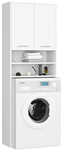 Home Collective Waschmaschinenschrank 64x30x180cm, Badezimmer Hochschrank, mit 2 Türen und 4 Regalen Badschrank Badregal Flur weiß