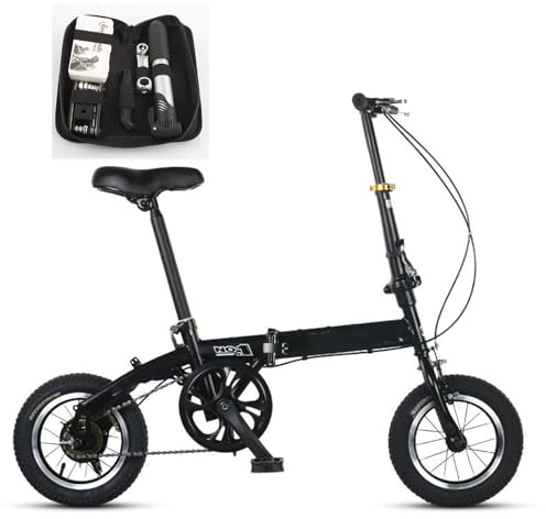 GeRRiT Erwachsene Jugendliche Klapprad in12 Zoll Schnellfaltsystem Leichter Rahmen Single Speed Doppelscheibenbremsen Klappfahrrad,Mit Fahrradreparaturset for Height 110-160cm,Schwarz