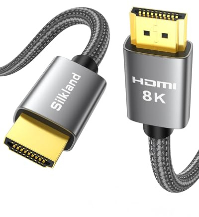 Silkland 8K Câble HDMI 2.1 10M 4K@240Hz, eARC HDR10+, 48Gbps Haute Vitesse | 0,01ms, Tressé, 4K@240Hz, VRR, ALLM, HDCP, Cordon HDMI 10M compatible PS5 consoles, barre de son, projecteur, écrans PC et TV