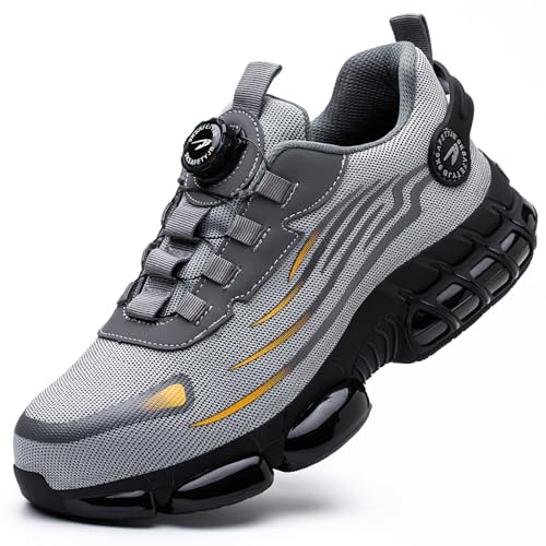 GemChve Chaussures de Sécurité Hommes Femmes Basket Légère Respirante Travail Antidérapante avec Embout en Acier Grey 37 EU