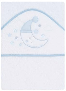 various Mantello da bagno con cappuccio in spugna 100% cotone, misura 100 cm x 100 cm, asciugamano per bambino con cappuccio per bambini piccoli, morbido e assorbente con un design lunare bianco/blu