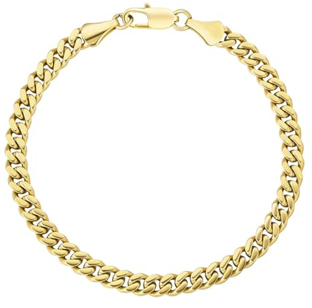 KRKC Herren Armband, 14K Gold Vergoldet 5mm Edelstahl Panzerkette Cuban Armband, Nickel-frei Rostfrei Armbänder für Männer Länge 19cm