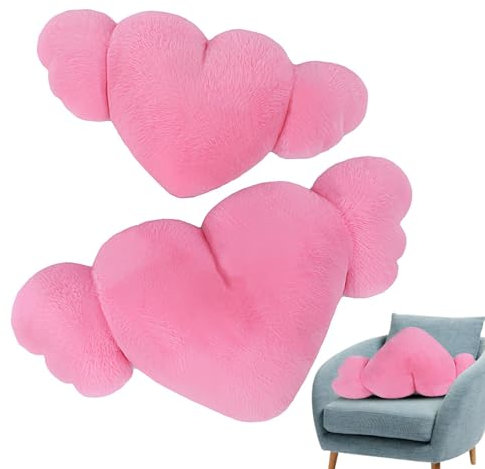 Acunny Cuscino di cuore in peluche, poggiatesta auto a forma di cuore, 2 x cuscino poggiatesta auto a forma di cuore, con ali, poggiatesta per auto carino e