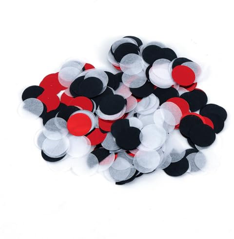 Bailinks Confeti Biodegradable Multicolor, 2.5cm, 5000 Piezas, para Relleno de Globos y Decoración de Eventos; Ideal para Bodas, Cumpleaños, y Baby Shower - 50g (Negro Rojo Blanco)