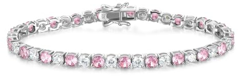 FANCIME October Birthstone Tennis Bracelet, 14K Gold Plated Pink Tourmaline Tennis Bracelets for Women, Fine Jewellery Wedding Bridal Prom Birthday Gift for Her Women Girls