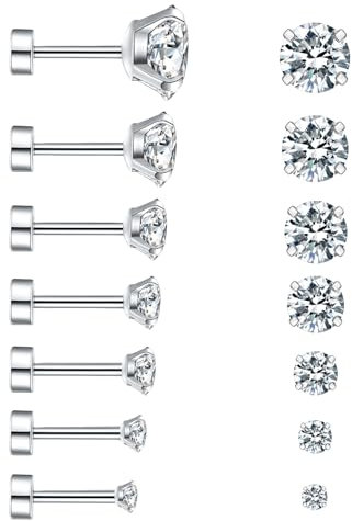 Aucuu Ohrringe Silber 925 für Damen, 7 Paar Ohrstecker Silber 925, Ohrringe Silber Set mit 5A+ Zirkonia, Hypoallergen Ohrstecker Set, Ohrringe Schmuck für Mehrere Ohrlöcher, für Frauen Mädchen