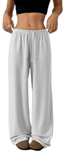 Djeanxa Pantaloni della tuta a vita bassa da donna Y2K pantaloni della tuta a gamba larga diritti con coulisse pantaloni larghi da salotto con tasche, Grigio, S