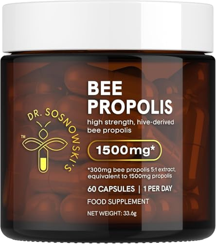 Dr Sosnowski's Bee Propolis | 1500mg High Potency | Hive-derived Superfood, Vegetable Capsules, 60 Count | 2 Months Supply